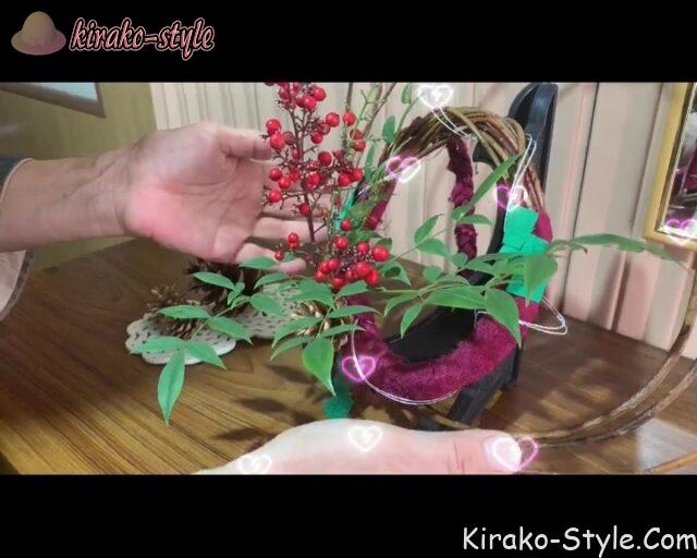 和モダンリース　12月　クリスマス　シルク布　着物リメイク