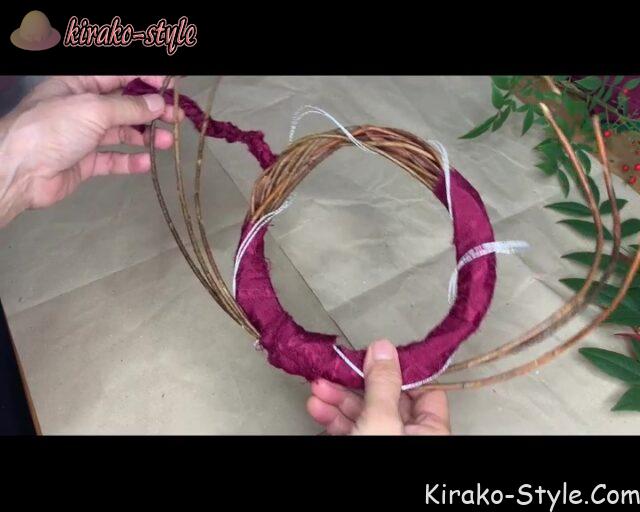 和モダンリース　12月　クリスマス　シルク布　着物リメイク