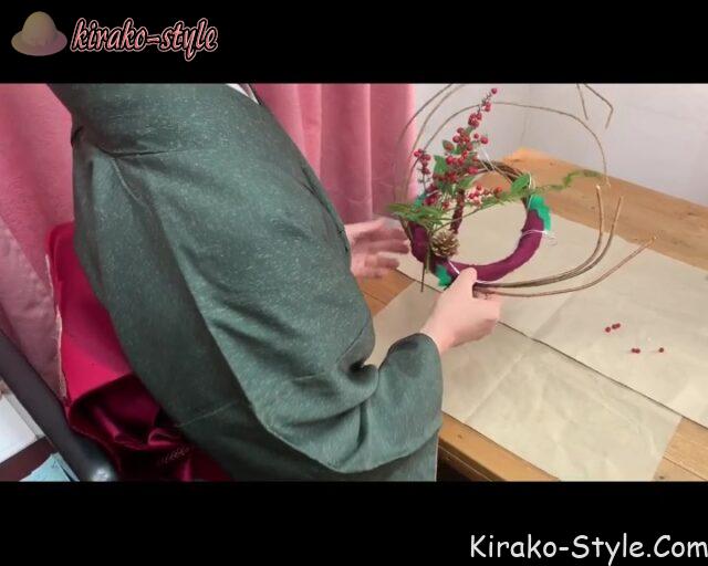 和モダンリース　12月　クリスマス　シルク布　着物リメイク