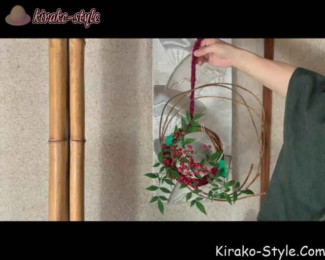 和モダンリース　12月　クリスマス　シルク布　着物リメイク