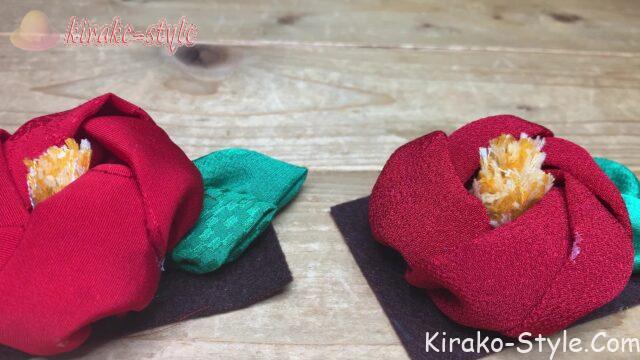 お正月飾り　紅白椿　着物リメイク　シルク　帯締め