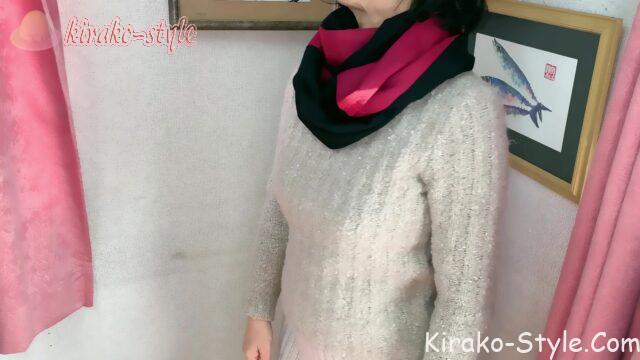 喪服の黒 茜色の羽織の紬 着物リメイク スヌード 3重巻き