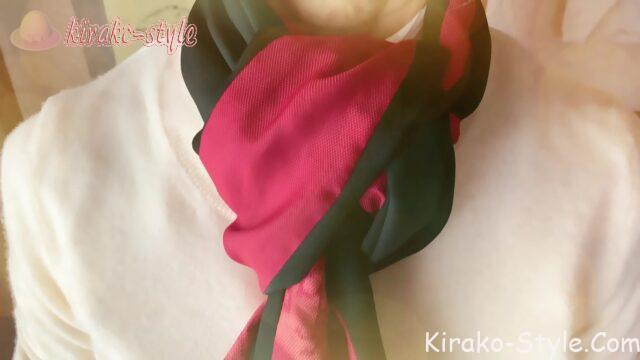 喪服の黒 茜色の羽織の紬 着物リメイク スヌード 3重巻き