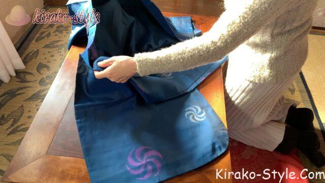 羽織　切らない解かない　着物リメイク　紬　紺色