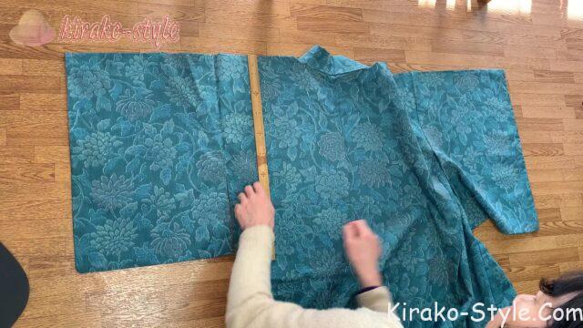 切らない　着物リメイク　紬　揚げ　あげ　ホームウェア　ガウン