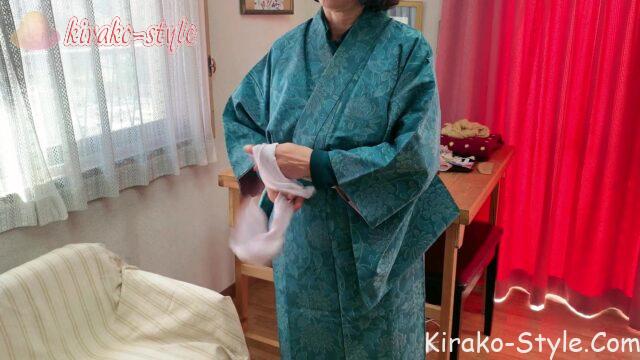 切らない　着物リメイク　紬　揚げ　あげ　ホームウェア　ガウン