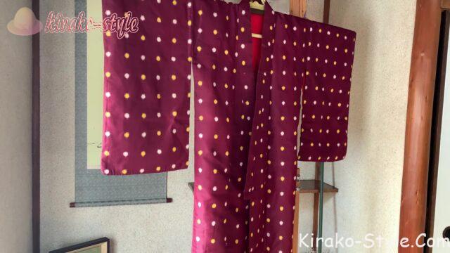 切らない　着物リメイク　揚げ　あげ　ホームウェア　ガウン　銘仙