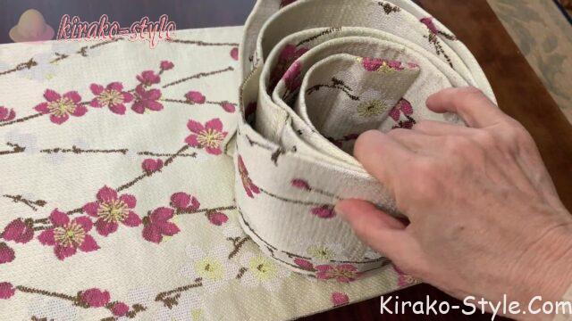 名古屋帯 全通柄 切らない 紅白梅 テーブルランナー タペストリー