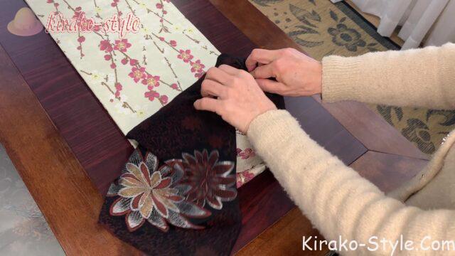 名古屋帯 全通柄 切らない 紅白梅 テーブルランナー タペストリー