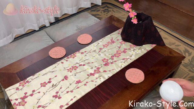 名古屋帯 全通柄 切らない 紅白梅 テーブルランナー タペストリー