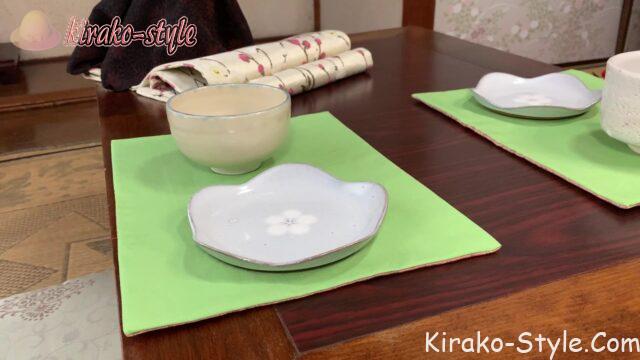 マジョリカお召 曙色 東雲色 ランチョンマット コースター 若草色 抹茶色