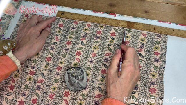 着物リメイク　羽織から　小紋柄　巻きスカート風　ラップスカート　タック　着物幅　まっすぐ縫うだけ