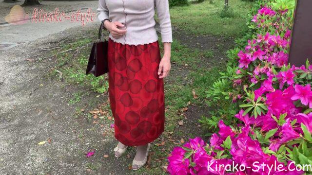 着物リメイク　羽織から　小紋柄　巻きスカート風　ラップスカート　タック　着物幅　まっすぐ縫うだけ
