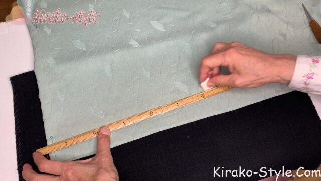 着物リメイク　色無地　地紋　若草色　ドレープ　ロングベスト　型紙なし　体形カバー