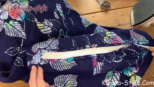 ボートネック　フレンチスリーブ　浴衣　小紋　着物　リメイク　反物幅　型紙なし不要
