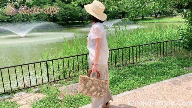 着物リメイク　斜め格子　紅葉　もみじ　ストレートワイドパンツ　
