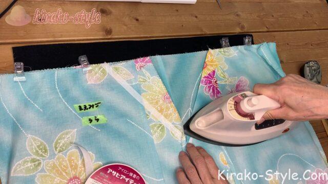 浴衣　リメイク　夏　ムームー　リゾートワンピース　Vネック　ロング丈　　肩ギャザー　4cm共布の腰ひも